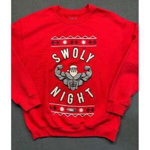Swoly Night Santa Muscle Christmas Sweater Red Medium Ugly Holiday Gym BSL
